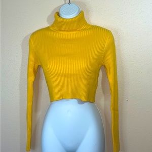 Cropped Turtleneck Sweater Yellow Size Large